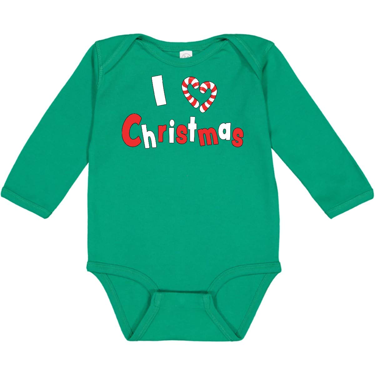 Inktastic I Love Christmas - Candy Cane Heart Long Sleeve Baby Bodysuit | Holiday Outfit for Infants & Toddlers | Christmas Photo Shoot, Family Matching Pajamas, Festive Gift Idea