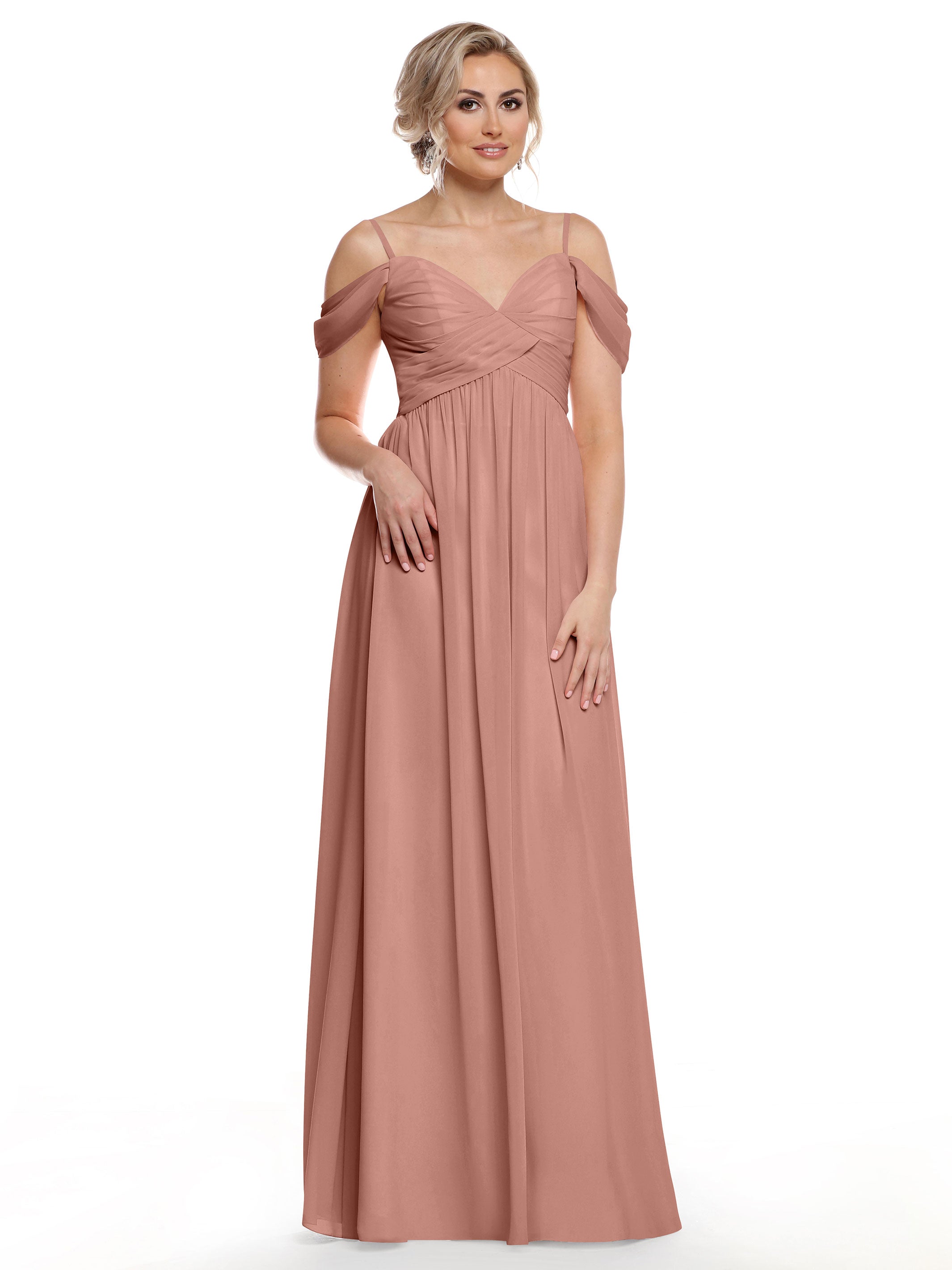 Elegant Off Shoulder Chiffon Bridesmaid Dress with Spaghetti Straps - Perfect for Weddings, Formal Events & Special Occasions
