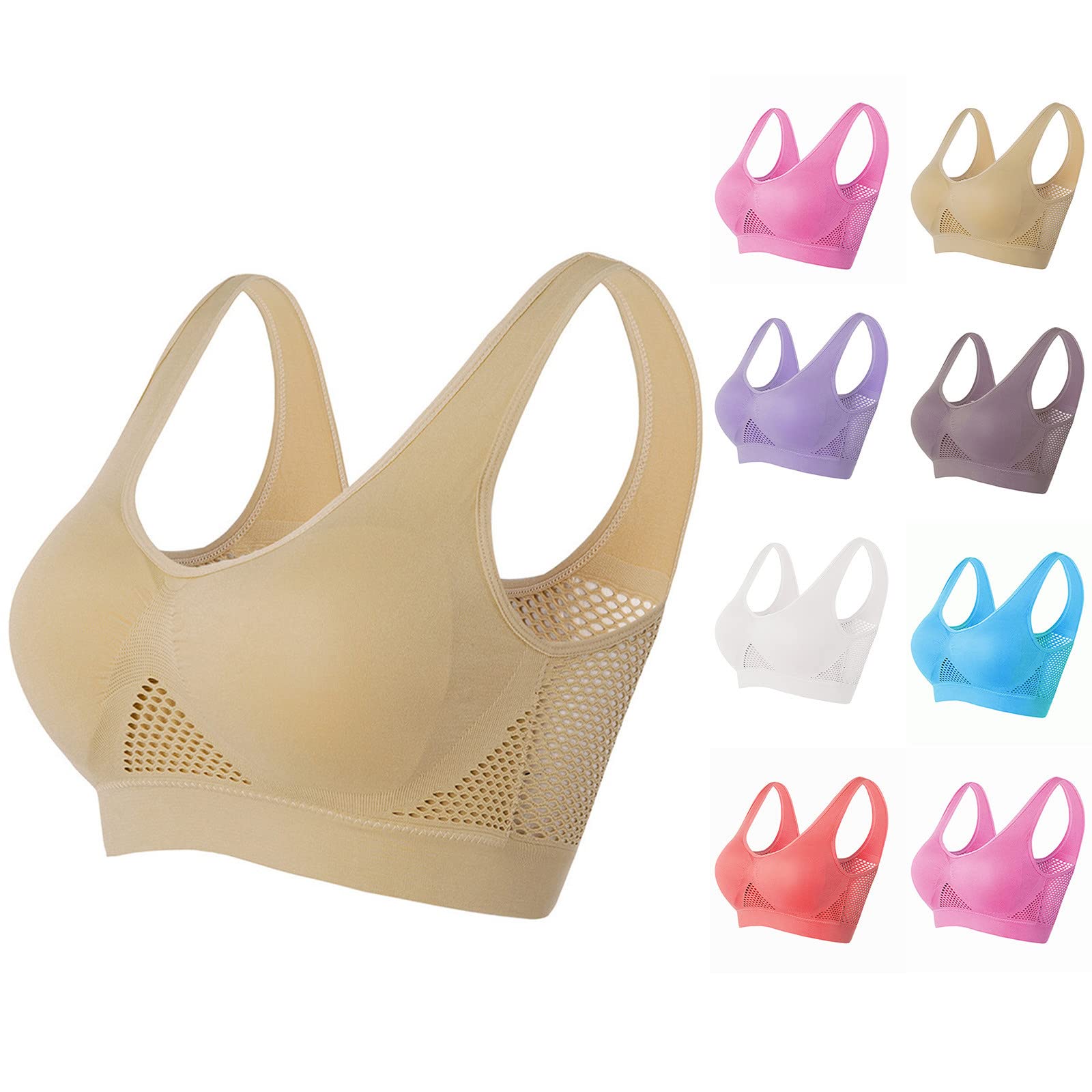 Plus Size Sports Bras for Women - 2023 New Breathable Comfortable Mesh Wirefree Lingerie with Removable Cups | Yoga, Gym & Active Wear