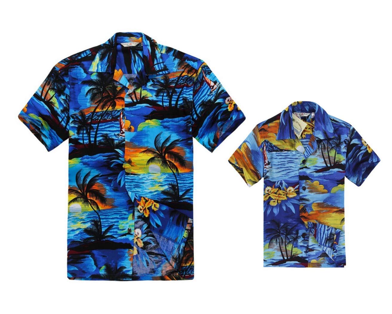 Hawaiian Luau Shirt for Men & Boys - Sunset Blue Tropical Aloha Shirt | Beach Party, Summer Vacation & Casual Wear
