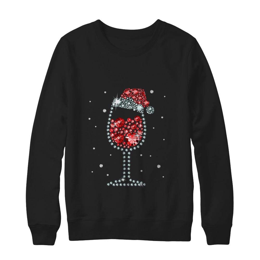 Elegant Diamond Wine Glasses with Santa Hat - Festive Christmas T-Shirt & Sweatshirt Set for Holiday Parties & Gifts