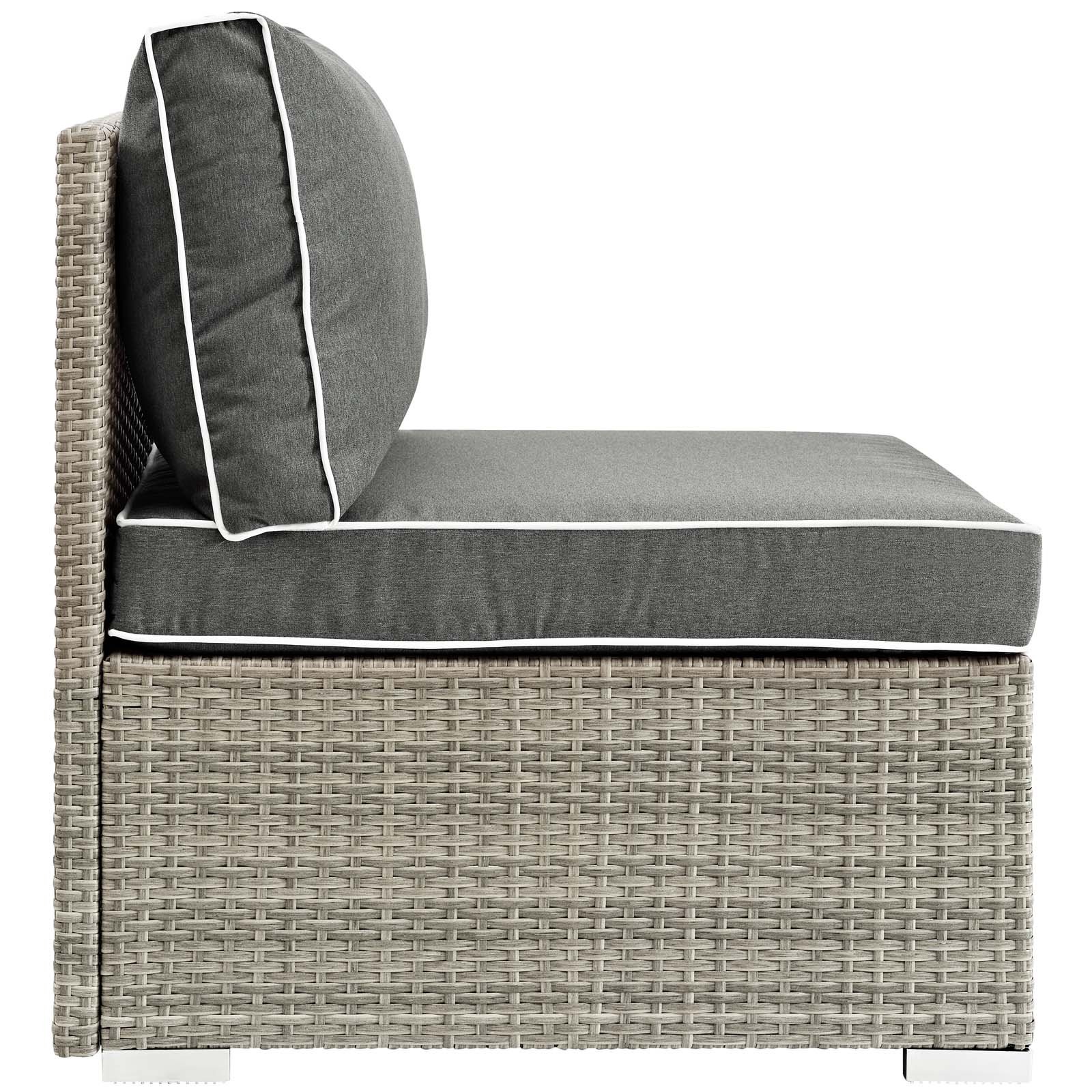 Modway Repose Wicker Rattan Outdoor Patio Armless Sectional Sofa Chair with Cushions - Light Gray Charcoal - Perfect for Backyard, Poolside & Garden Relaxation