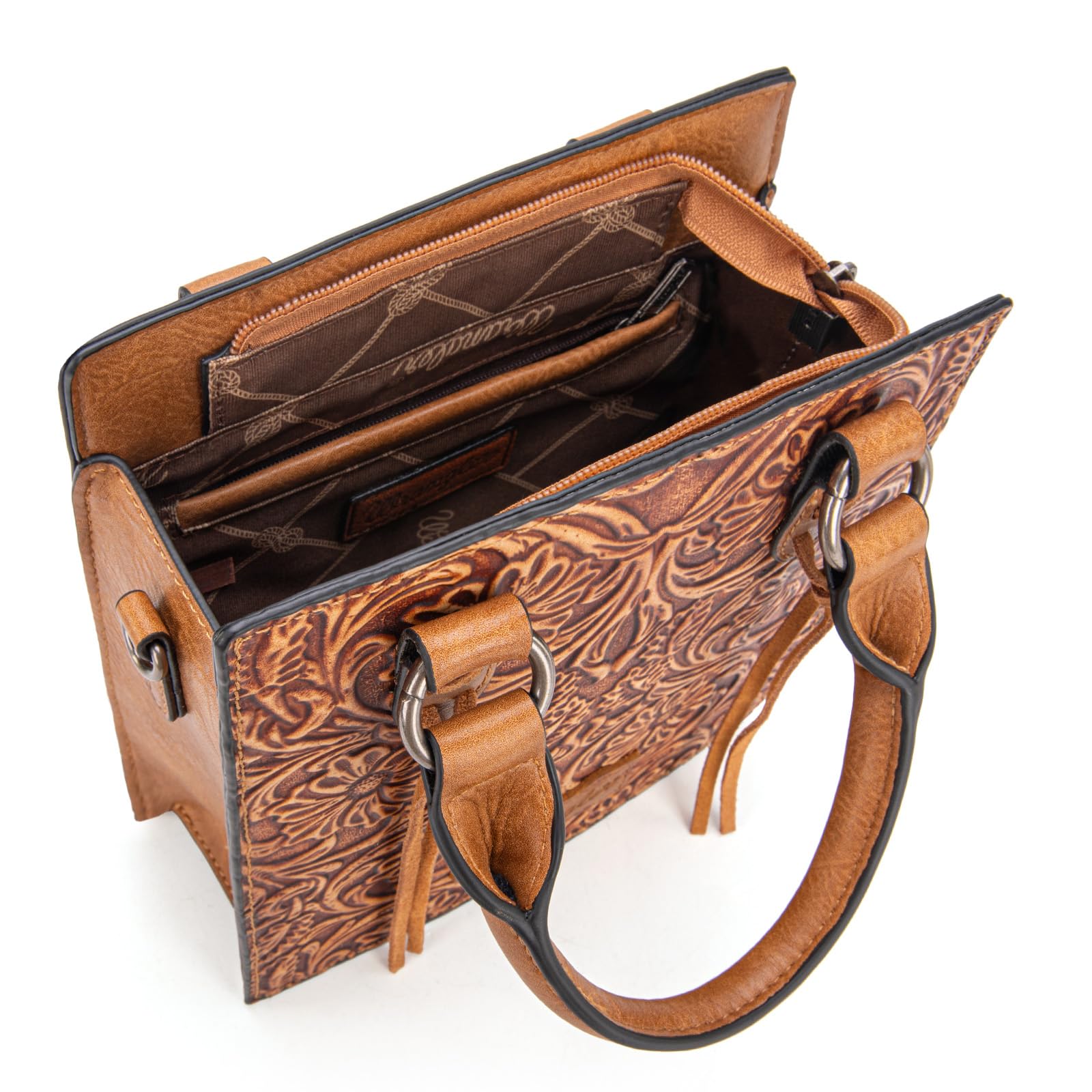 Wrangler Small Crossbody Bag for Women - Leather Tooled Top Handle Handbag & Mini Tote Purse - Perfect for Work, Travel & Everyday Use