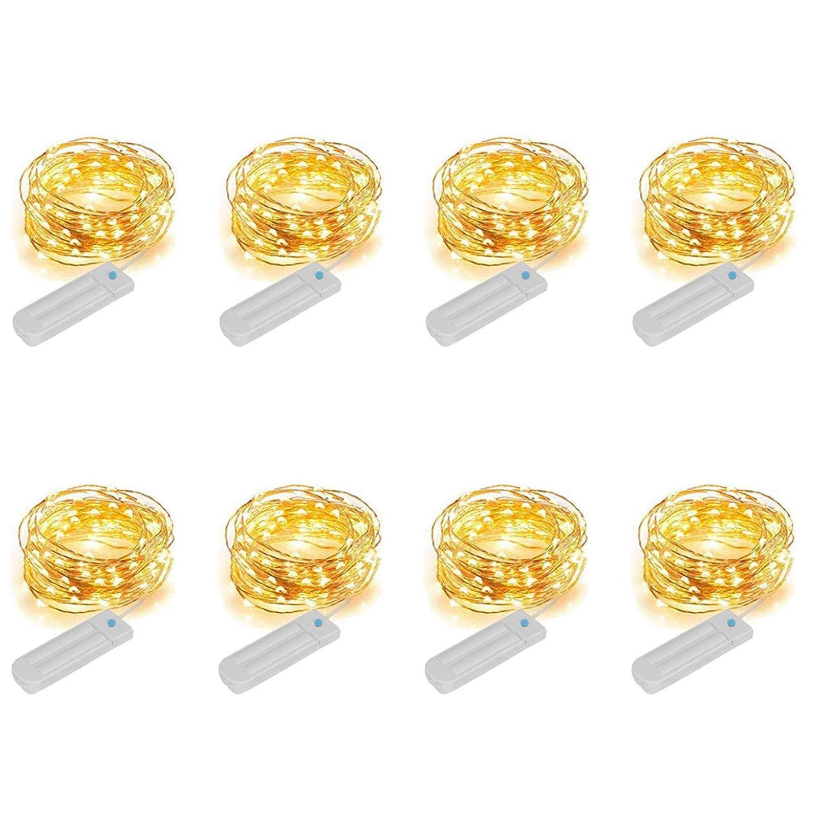 8 Pack 60 LED Micro Starry String Lights - Waterproof Fairy Lights with Timer & 7 Modes (AAA Battery Operated, Batteries Not Included) - Perfect for Wedding Decor, Party Lighting, Mason Jar Centerpieces, Christmas Tree Decorations & Indoor/Outdoor Use (Warm White)
