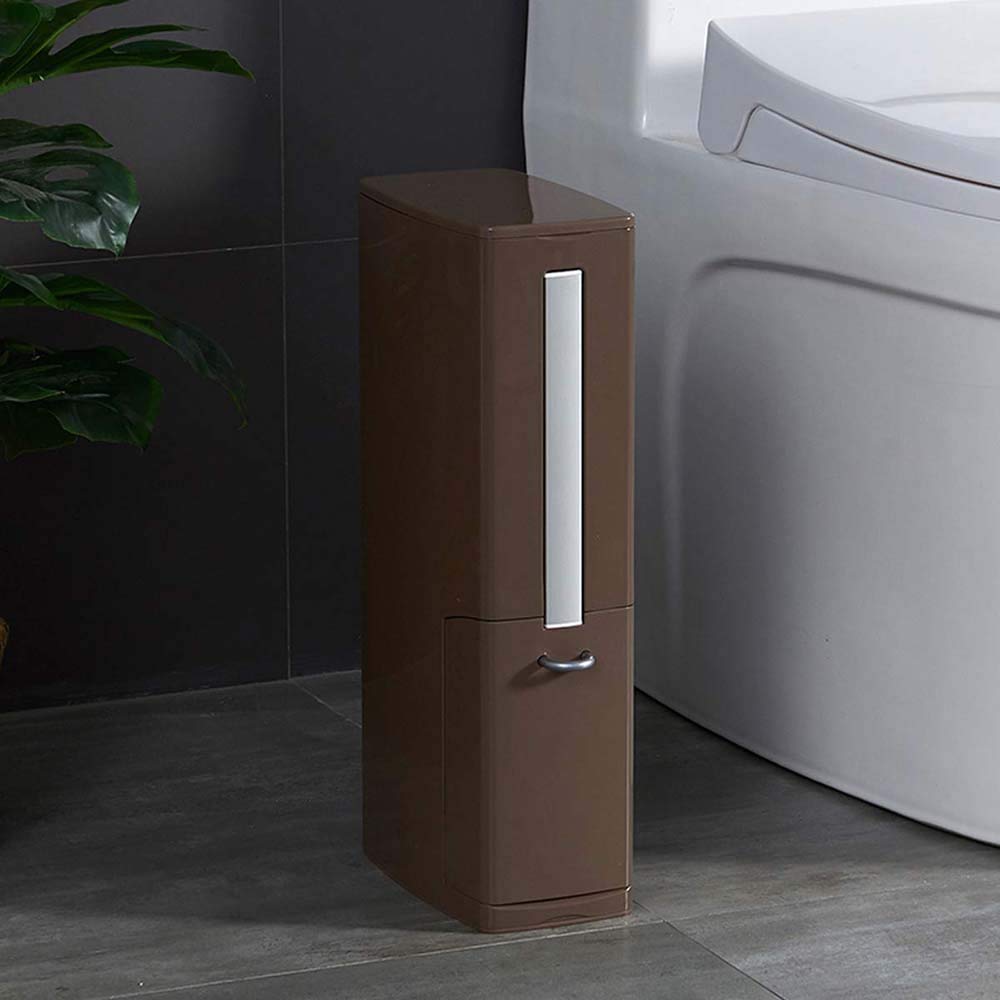 Multi-Functional Toilet Brush Set with Flip Handle, Liner Trash Can & Storage Box - Wide Opening for Easy Cleaning - Bathroom Essentials for Home & Commercial Use (Brown) - Perfect for Small Spaces, Apartments & Guest Bathrooms