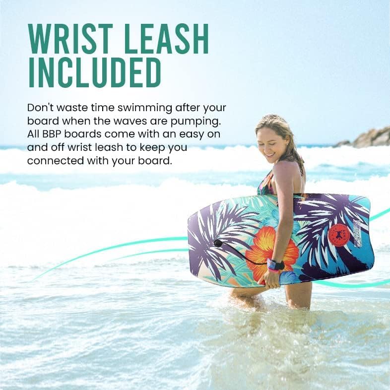 Back Bay Play 33 Inch Body Boards for Kids & Adults - 2 Pack Lightweight EPS Core Boogie Boards with Wrist Leash - Perfect for Beach Surfing, Pool Play and Summer Water Activities