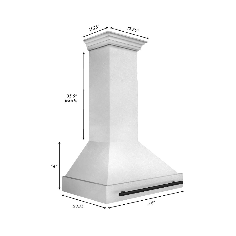 ZLINE Autograph Edition 36 Inch Stainless Steel Wall Mount Range Hood with Matte Black Handle - Professional Kitchen Ventilation for Home Chefs (8654SNZ 36 MB) | Perfect for Modern Kitchens & Open Concept Homes