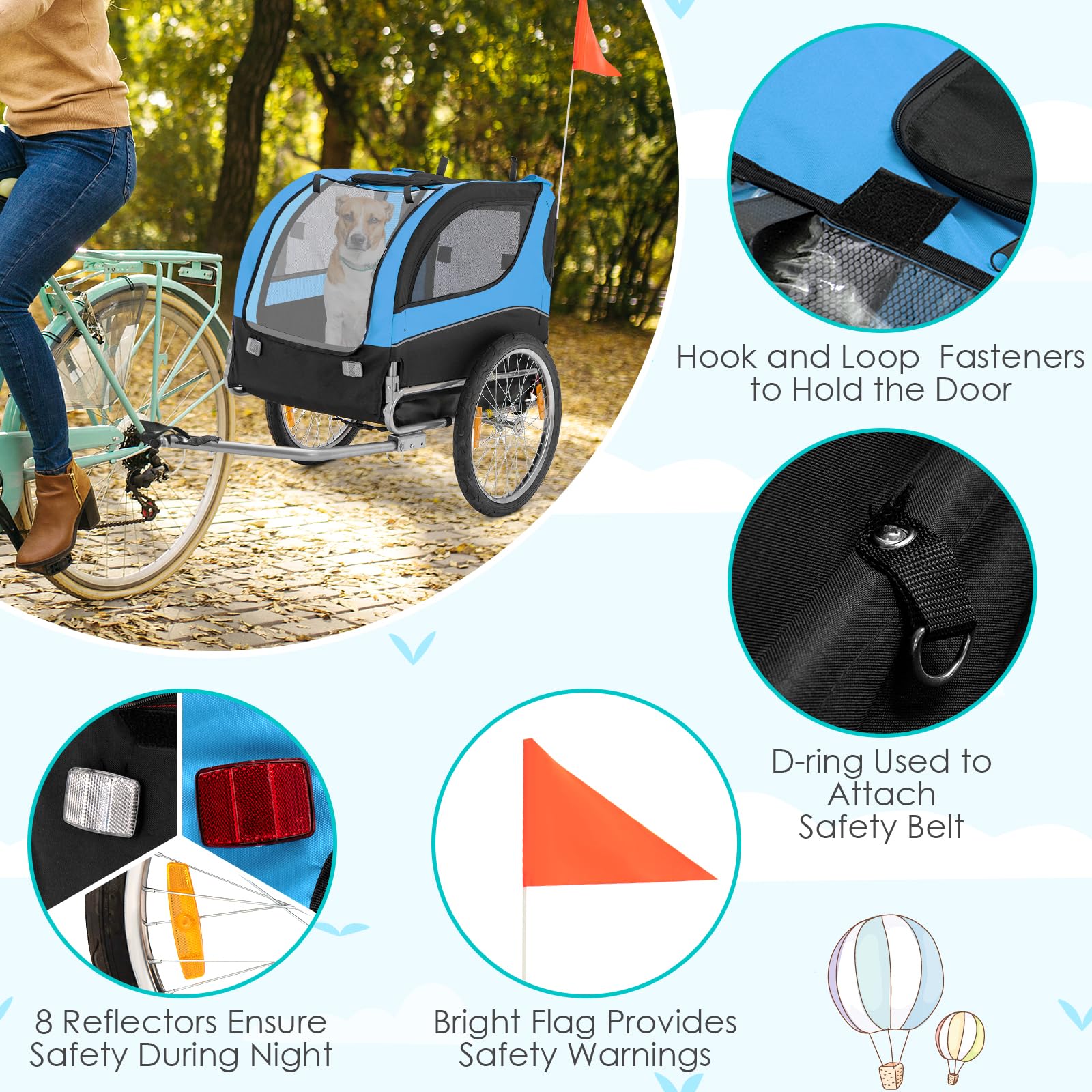 PETSITE Dog Bike Trailer - Foldable Pet Carrier for Small & Medium Dogs with 3 Breathable Mesh Windows, Safety Flag & Quick Release Wheels | Perfect for Cycling, Jogging & Outdoor Adventures