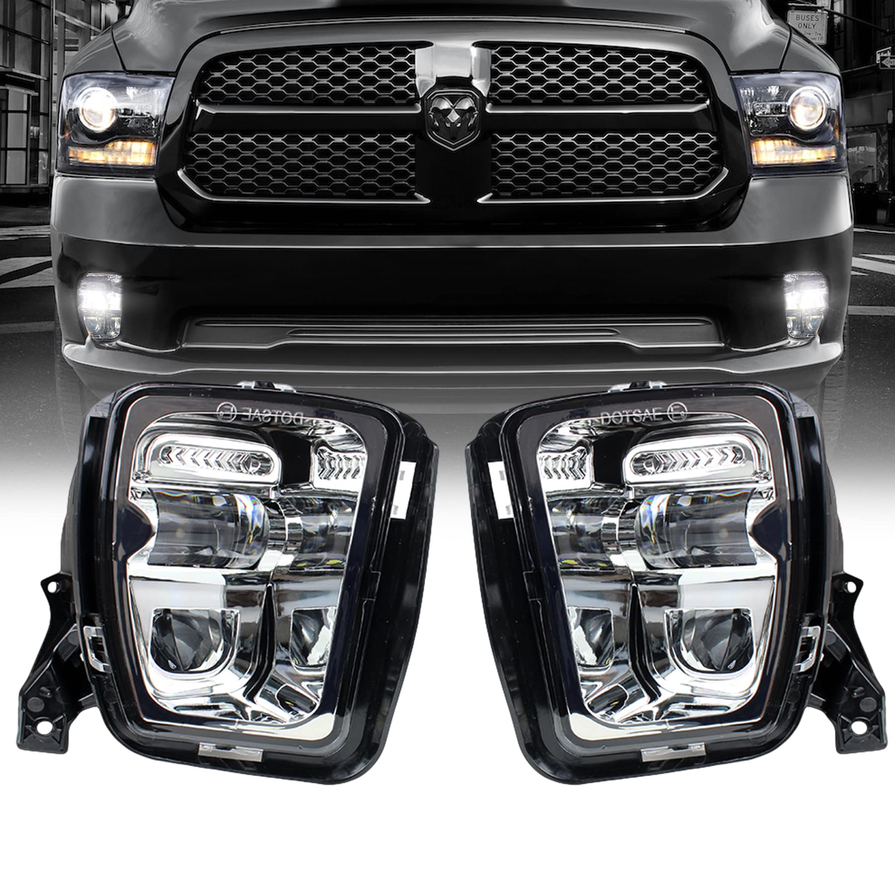 **2013-2018 Dodge Ram 1500 LED Fog Lights – Chrome Bumper Lamps, 2-Pack – High-Performance Driving Accessories for Night & Off-Road Use**