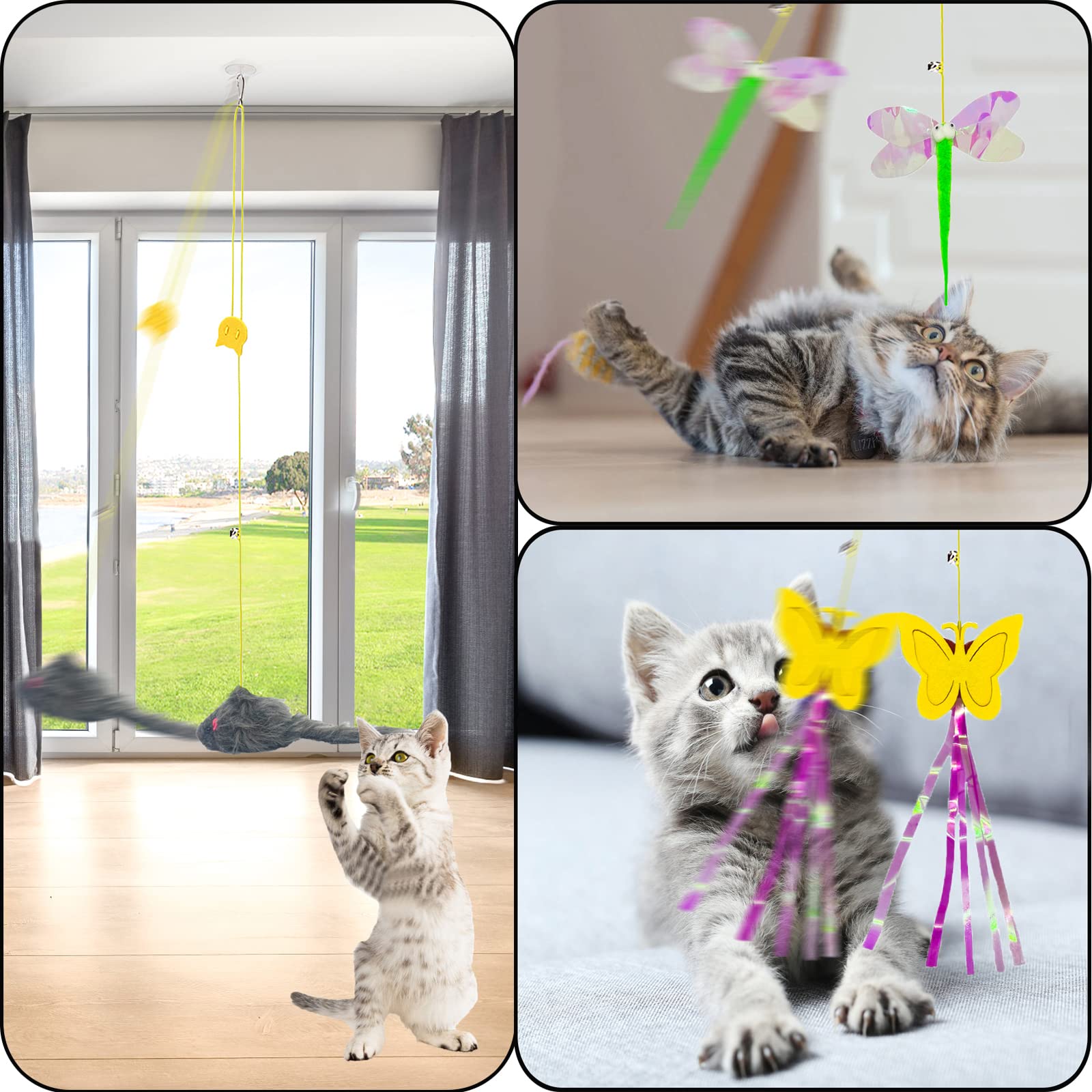 Interactive Cat Toys for Indoor Play - 6 Pack Retractable Hanging Door Feather Toys for Kittens, Fun Exercise & Hunting Chase Games - Perfect for Playtime, Training & Bonding with Your Feline Friend