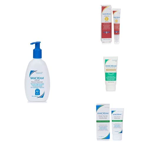 Vanicream Gentle Facial Cleanser with Pump (8 oz) | Vitamin C Serum for Brightening (1.2 oz) | SPF 30 Facial Moisturizer (2.5 oz) | Daily Hydrating Moisturizer (3 oz) | Skincare Set for Sensitive Skin | Morning & Night Routine