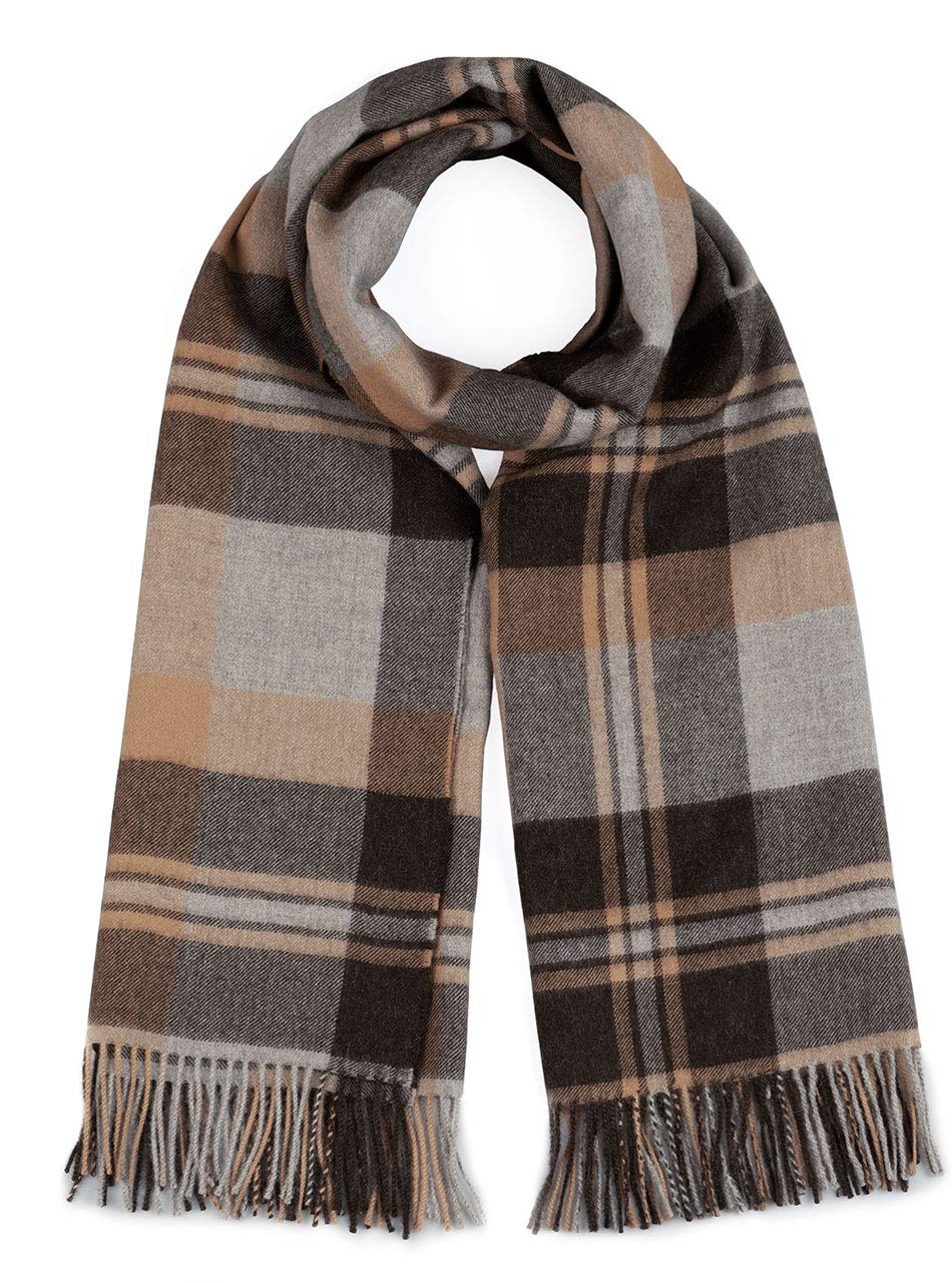 100% Baby Alpaca Wool Oversize Plaid Blanket Scarf - 86