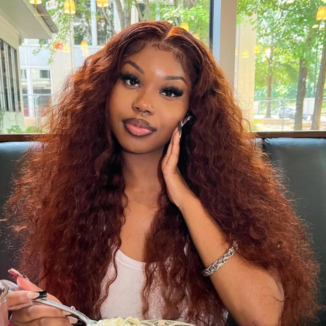 Julia Hair Reddish Brown Water Wave 13x4 Lace Front Wig Human Hair for Women | HD Lace Frontal Wig #33B Auburn Copper Red | Pre-Plucked with Baby Hair | 180% Density | 20 Inch | Perfect for Daily Wear, Cosplay & Special Occasions
