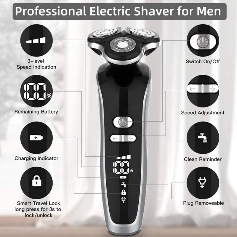 3-Speed Electric Head Shaver for Bald Men - Rechargeable Wet/Dry Beard Trimmer & Body Grooming Kit with Facial Razor (Set) - Perfect for Travel, Gym & Daily Shaving Routine