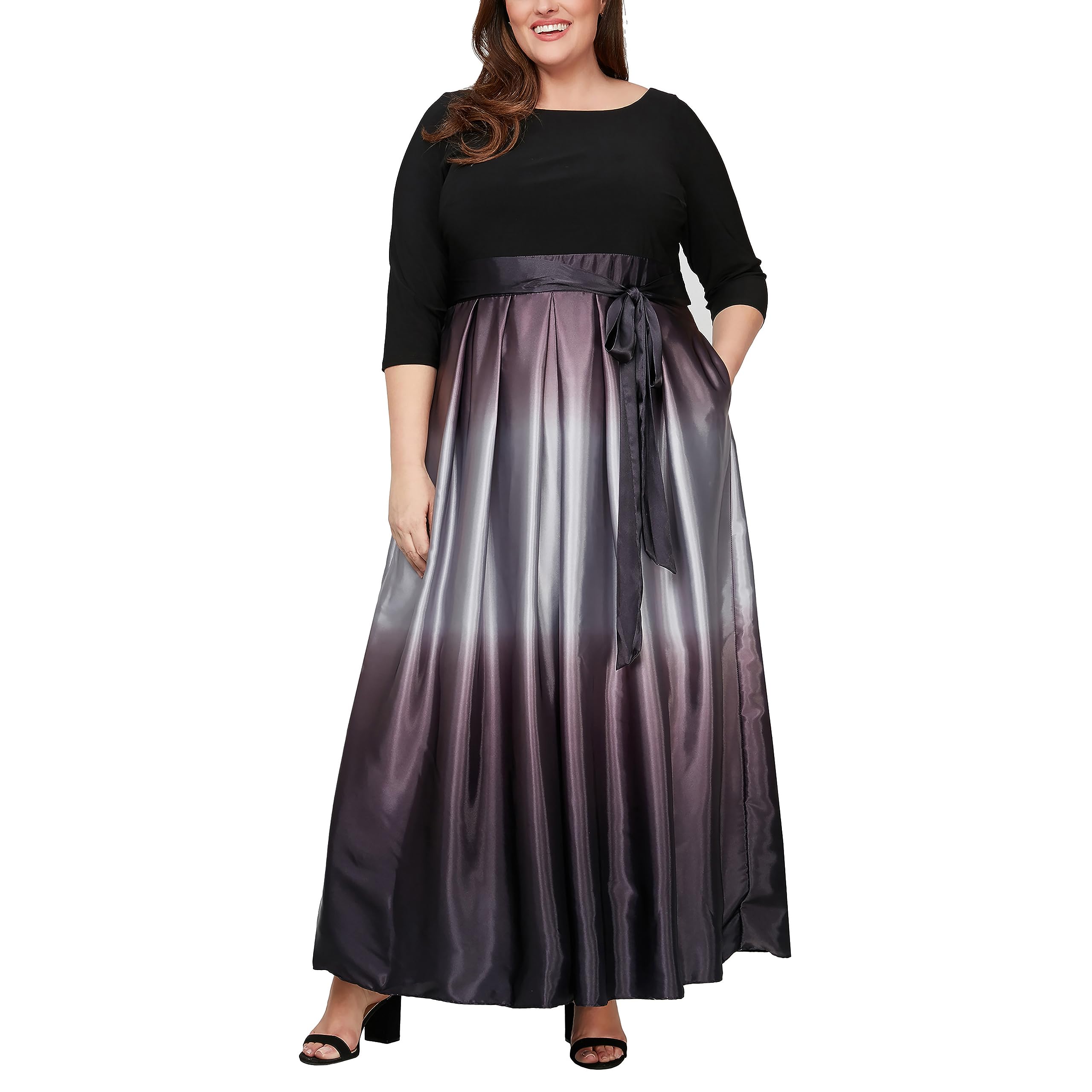 S.L. Fashions Women's Plus Size Sleeveless Long Satin Party Dress with Pockets - Elegant Formal Gown for Evening Events, Prom, Wedding Guest & Special Occasions