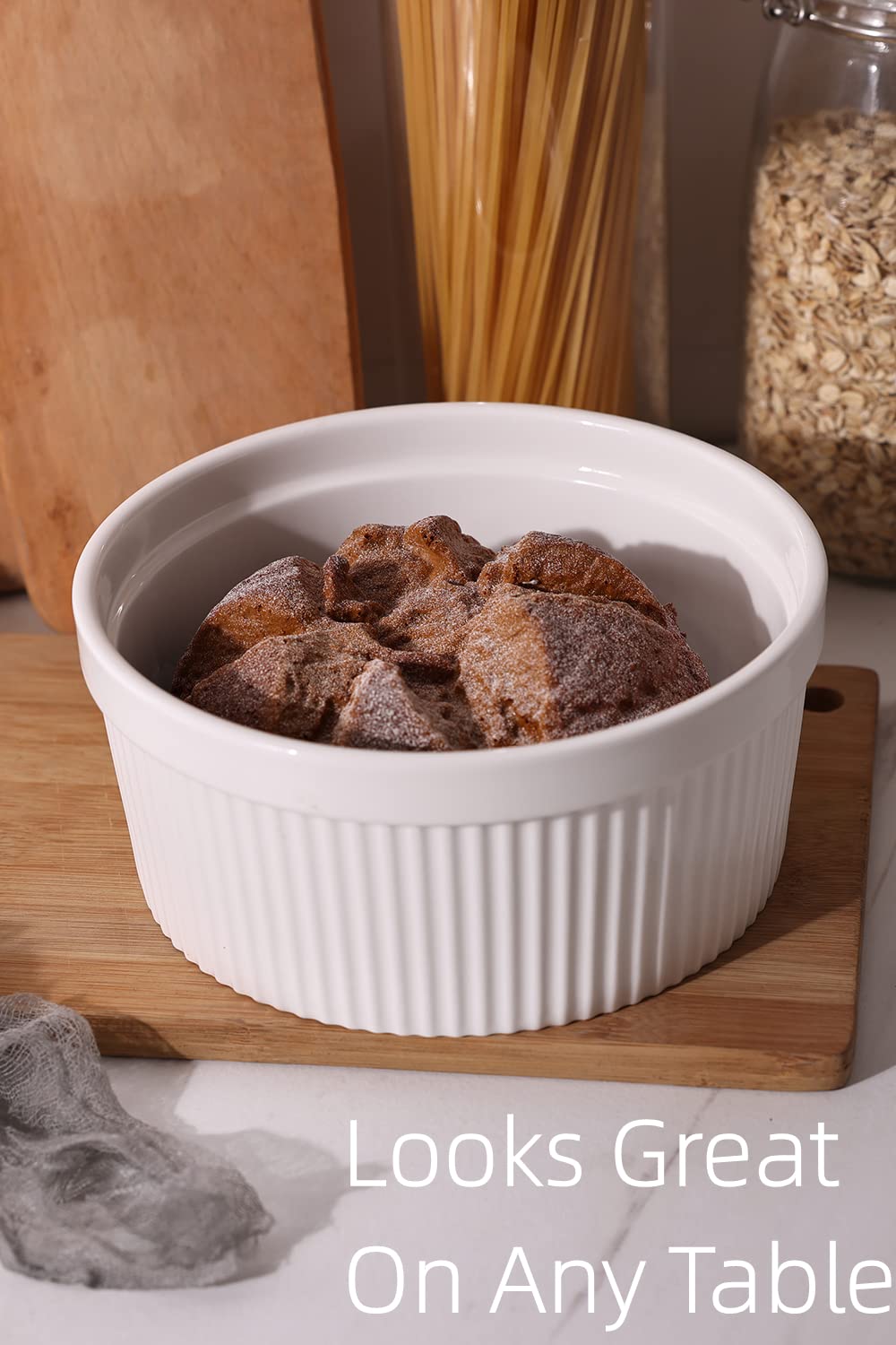 64 oz Porcelain Ramekins (Set of 1) - 8 Inch White Oven-Safe Baking Dishes for Souffle, Creme Brulee, Pudding & Custard - Perfect for Desserts, Meal Prep & Kitchen Serving