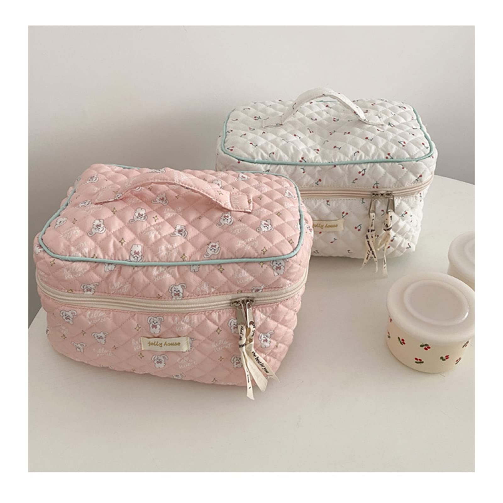Large Cotton Makeup Bag for Women - Waterproof Cosmetic Travel Organizer with High Capacity, Portable Washable Storage Pouch (White) - Perfect for Travel, Gym, Daily Cosmetics Organization & Gift Giving