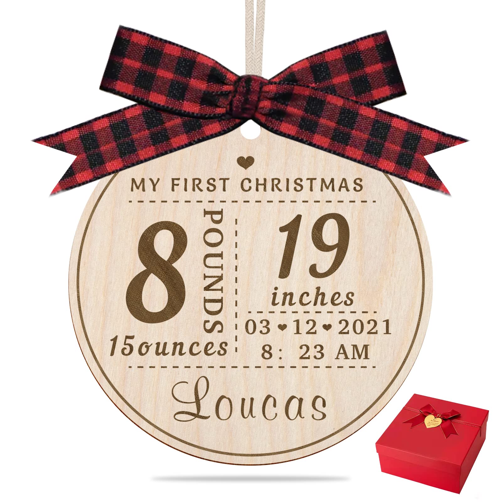 Personalized Baby Birth Announcement Wooden Christmas Ornament 2021 - Custom Engraved Newborn Keepsake Gift for First Christmas - Perfect for Baby Showers, Holiday Decor & Family Memory Preservation