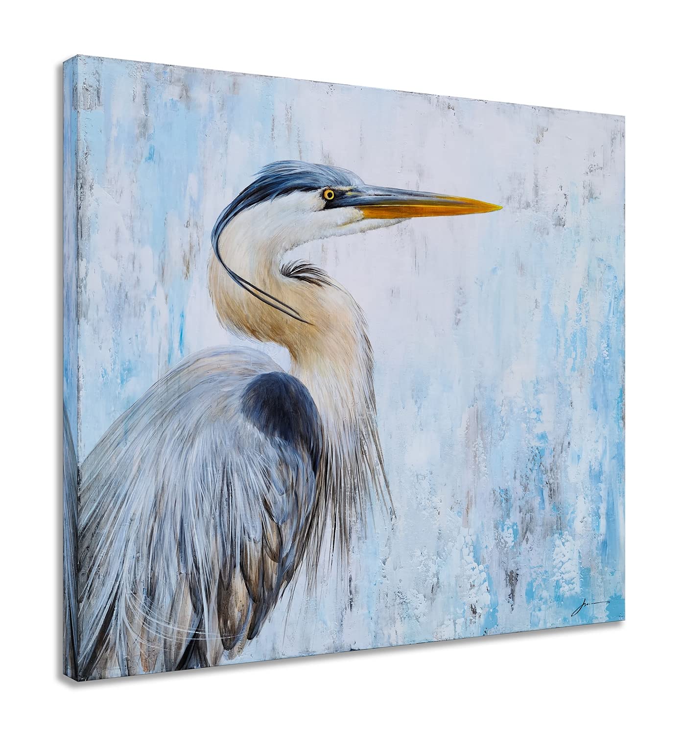 SYGALLERIER Heron Canvas Wall Art - Modern Teal & Grey Abstract Bird Painting with Textured Finish - Cormorant Picture for Living Room, Bedroom, Bathroom Decor - Perfect for Coastal, Boho & Farmhouse Style Homes