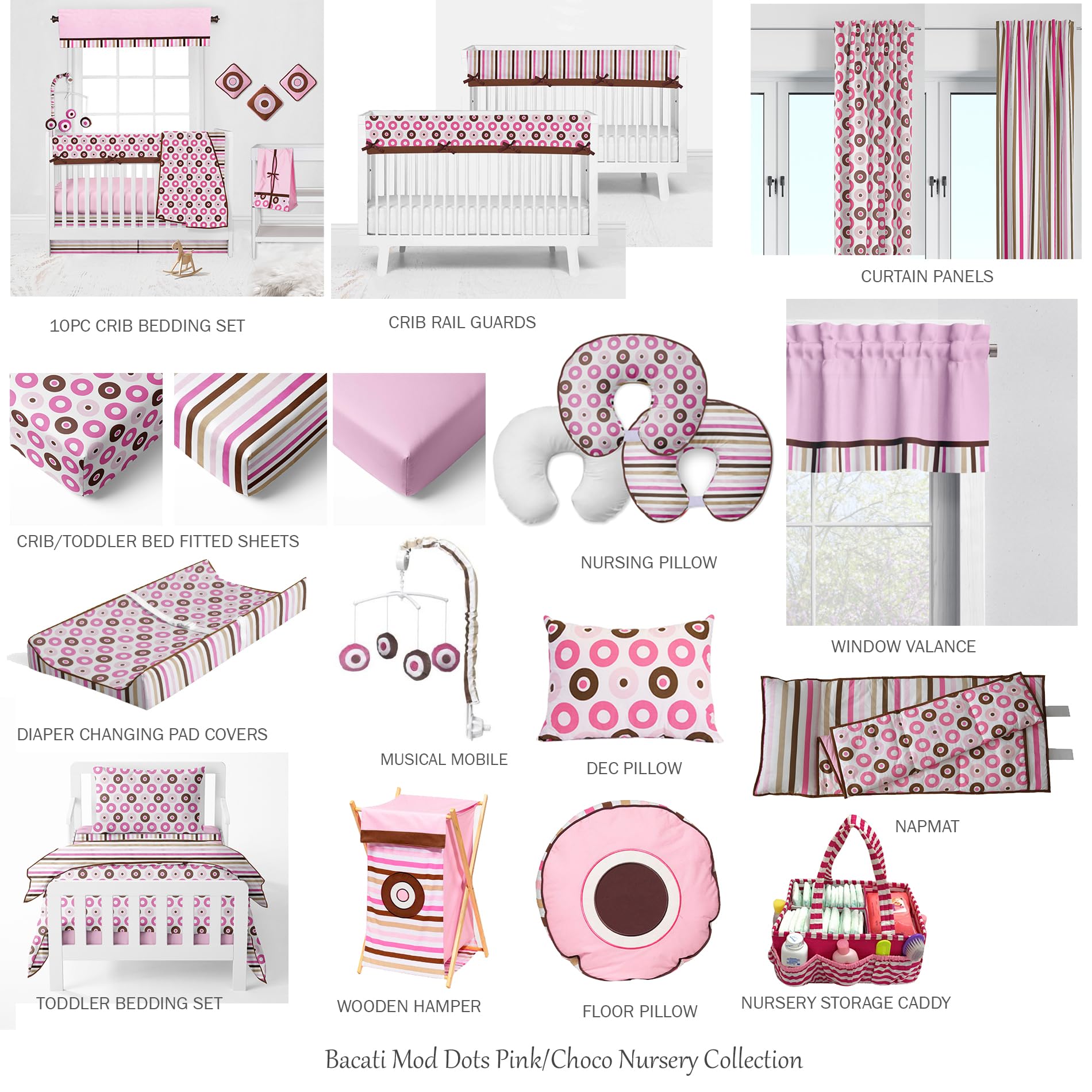 Bacati Crib Fitted Sheets - Soft Mod Stripes Pink & Chocolate (Pack of 2) | Breathable Cotton Baby Crib Sheets for Boys & Girls | Perfect for Nursery, Daycare & Travel
