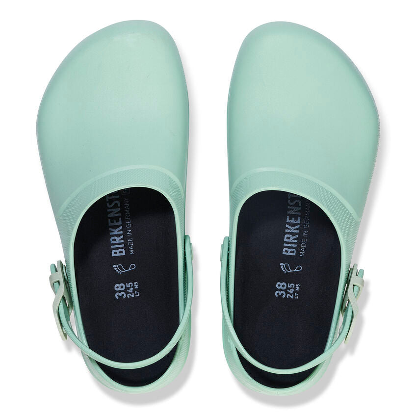 Birkenstock Women's Birki Air 2.0 Polyurethane Sandals in Matcha Green | Comfortable Slip-On Clogs for Nurses, Gardeners & Home Use