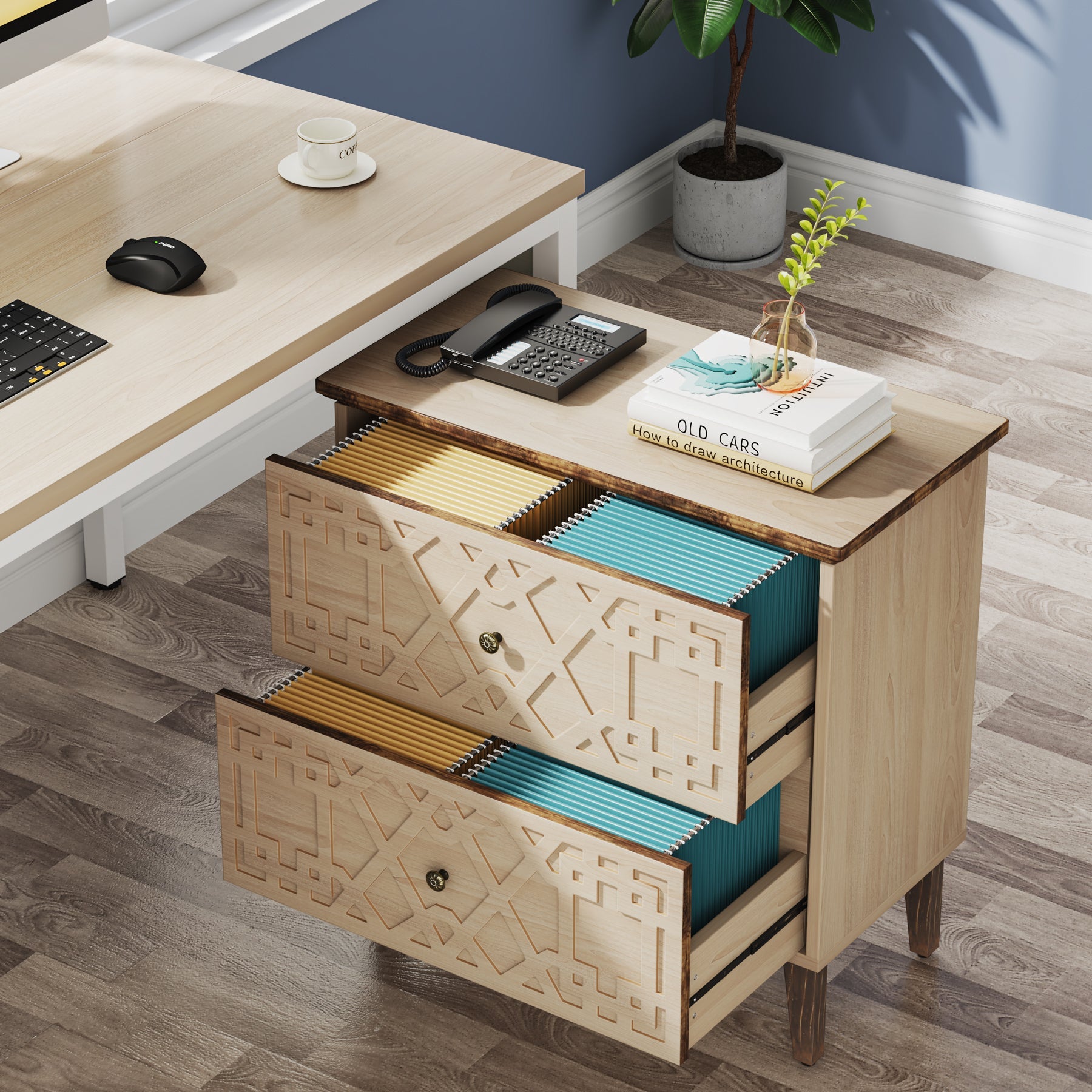 2-Drawer Wood File Cabinet - Office Storage Organizer for Documents, Files & Supplies | Perfect for Home, Office & Workspace Organization