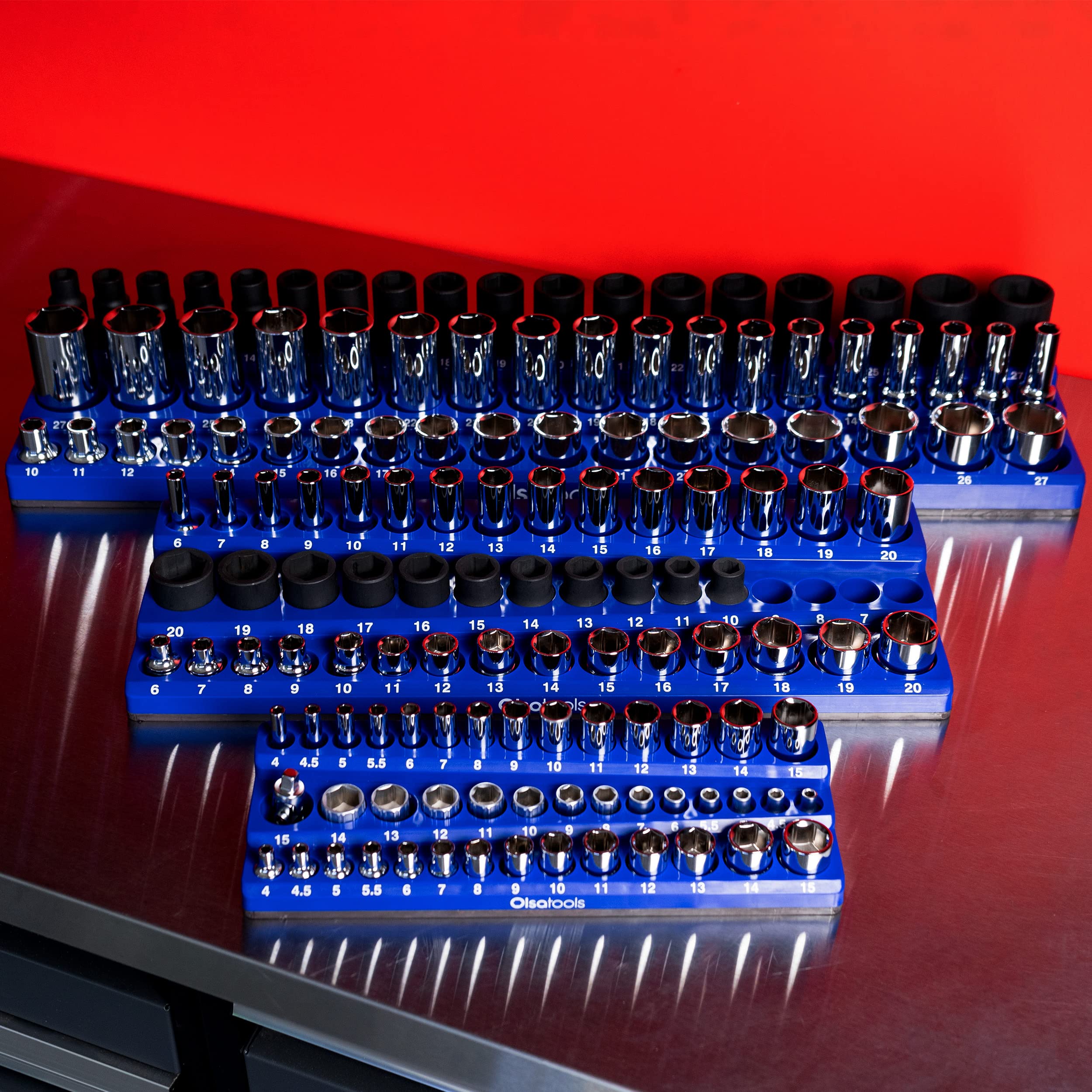 Olsa Tools 3-Row Magnetic Socket Organizer Set - 1/2