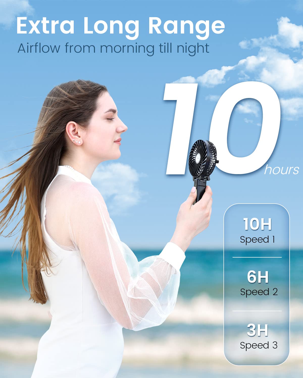 EasyAcc Mini Handheld Fan - Portable USB Rechargeable Personal Desk Fan with 3 Speeds & 10H Battery Life, Compact Folding Design for Travel, Outdoor, Office, Home - Stay Cool Anywhere!