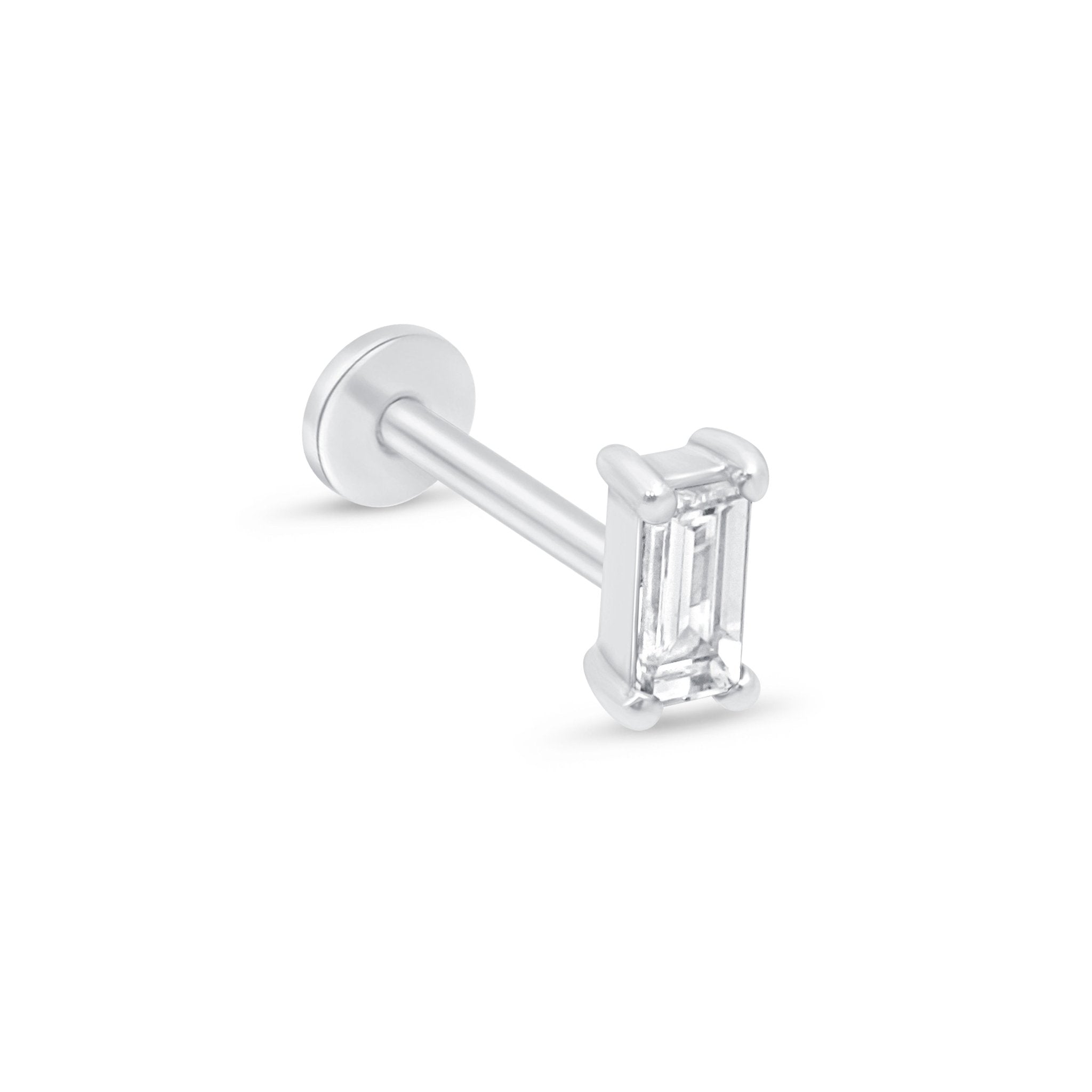 14K White Gold Diamond Baguette Flat Back Stud Earrings - Elegant Minimalist Jewelry for Women, Perfect for Everyday Wear & Special Occasions