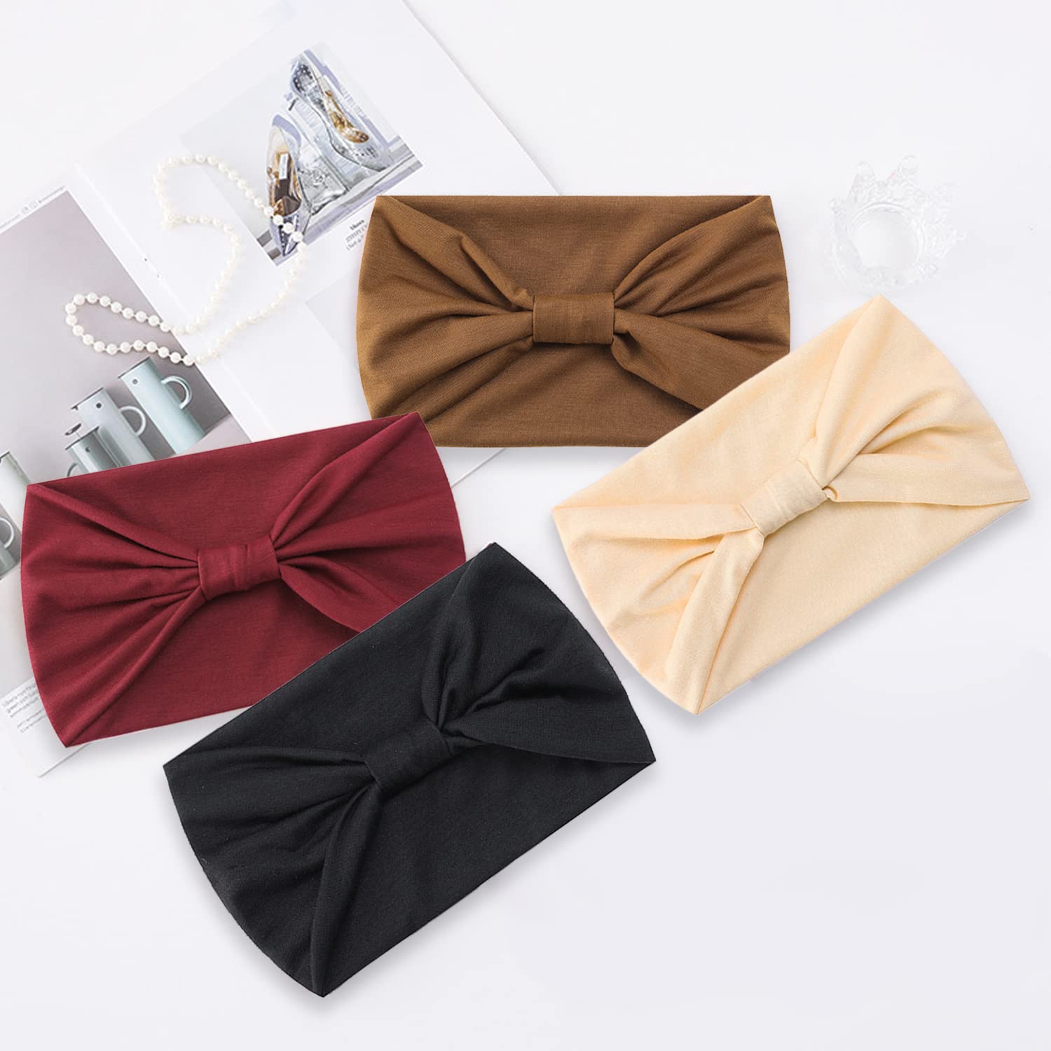 4Pcs Women's Headbands - Soft Wide Elastic Hair Bands & Boho Hair Scarves for Women | Perfect for Yoga, Workouts, Fashion Accessories and Everyday Wear
