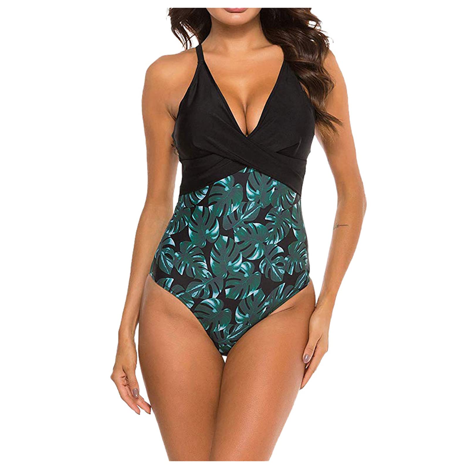 FMCHICO Women's One Piece Swimsuit with Front Strappy Cross Design - Floral Print Bathing Suit for Beach, Pool & Summer Vacations