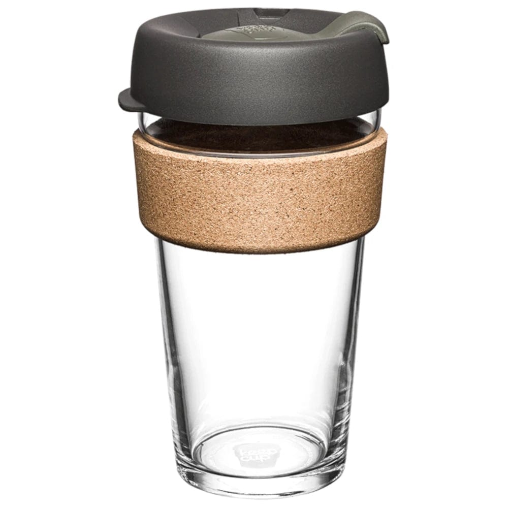 KeepCup Brew Cork 16oz Reusable Coffee Cup - Eco-Friendly Glass Travel Mug with Cork Sleeve for Hot & Cold Drinks - Perfect for Office, Commuting, and Outdoor Adventures