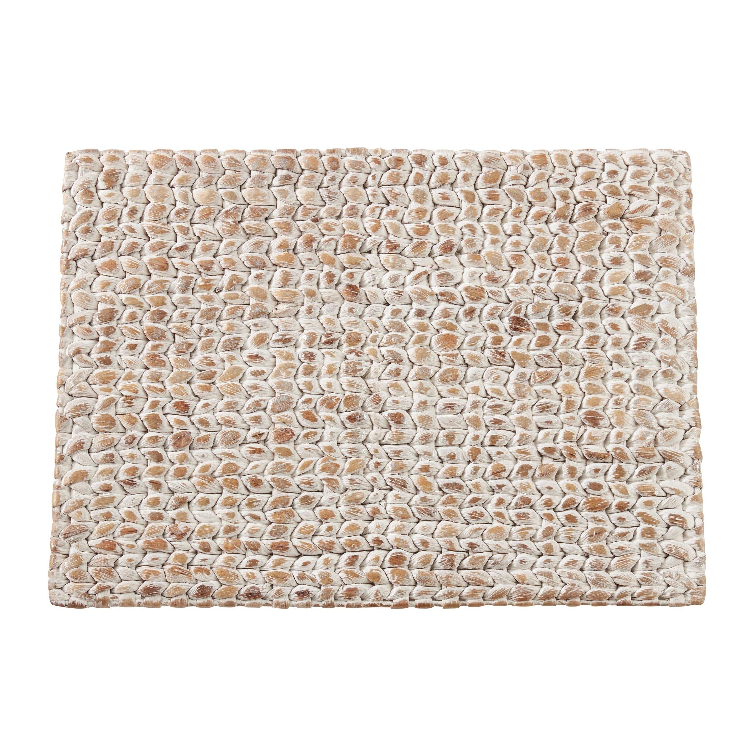 4-Piece Light Brown Woven Rattan Placemats Set - Natural Wooden Hardboard Texture Rectangle Table Mats for Dining, Kitchen, and Party Decor