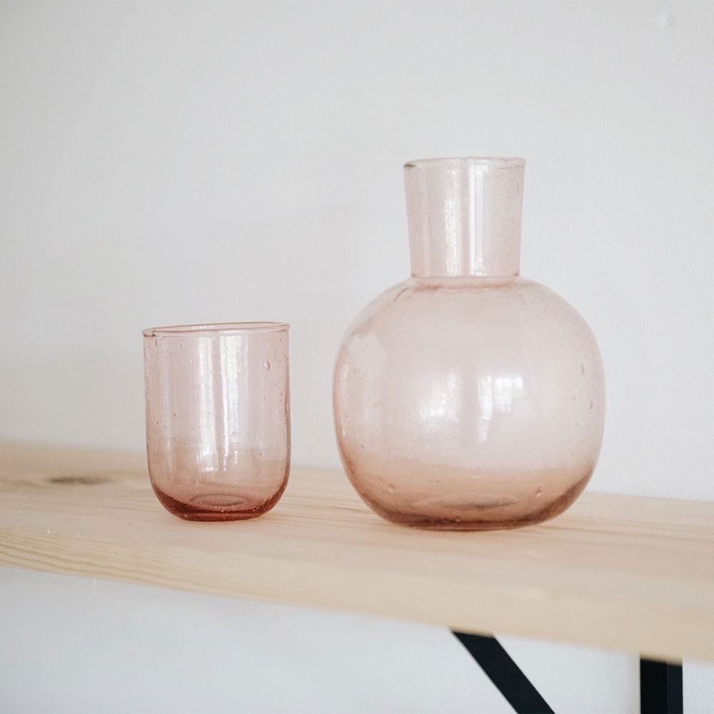 Hand Blown Glass Carafe & Cup Set - Elegant Petal Design for Wine, Water, or Juice - Perfect for Dining, Gifting, and Home Decor
