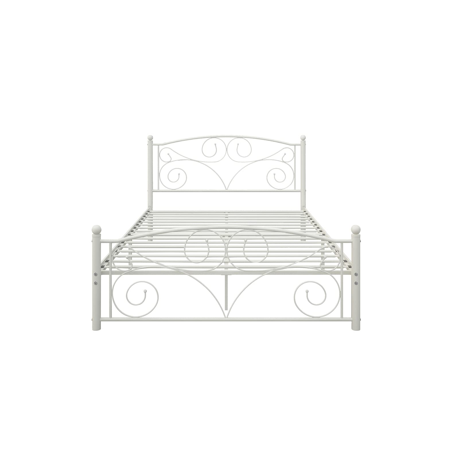 Queen Size White Metal Bed Frame with Headboard & Footboard - Sturdy Flower Design, Under Bed Storage, No Box Spring Needed - Easy Assembly for Bedroom, Guest Room, Dorm (Fits Standard Queen Mattress)