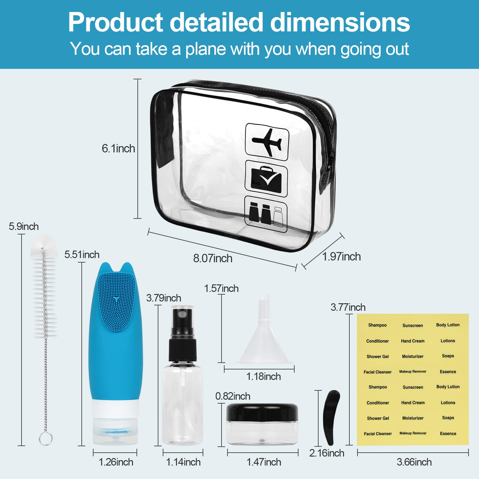 16-Piece TSA Approved Leak-Proof Silicone Travel Bottles Set (3oz) - Refillable Toiletry Containers for Shampoo, Conditioner & Cosmetics with Free Travel Pouch - Perfect for Air Travel, Gym & Vacation Essentials