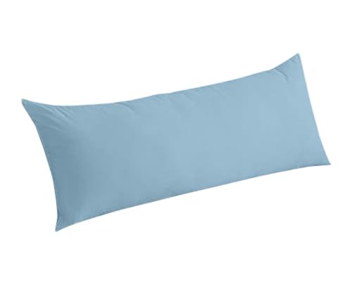 Premium 100% Natural Cotton Body Pillow Cover 20x54 Inch - Soft 600 Thread Count with Zipper Closure - Light Blue Pillowcase for Comfort & Support - Perfect for Pregnancy, Back Pain Relief & Lounging