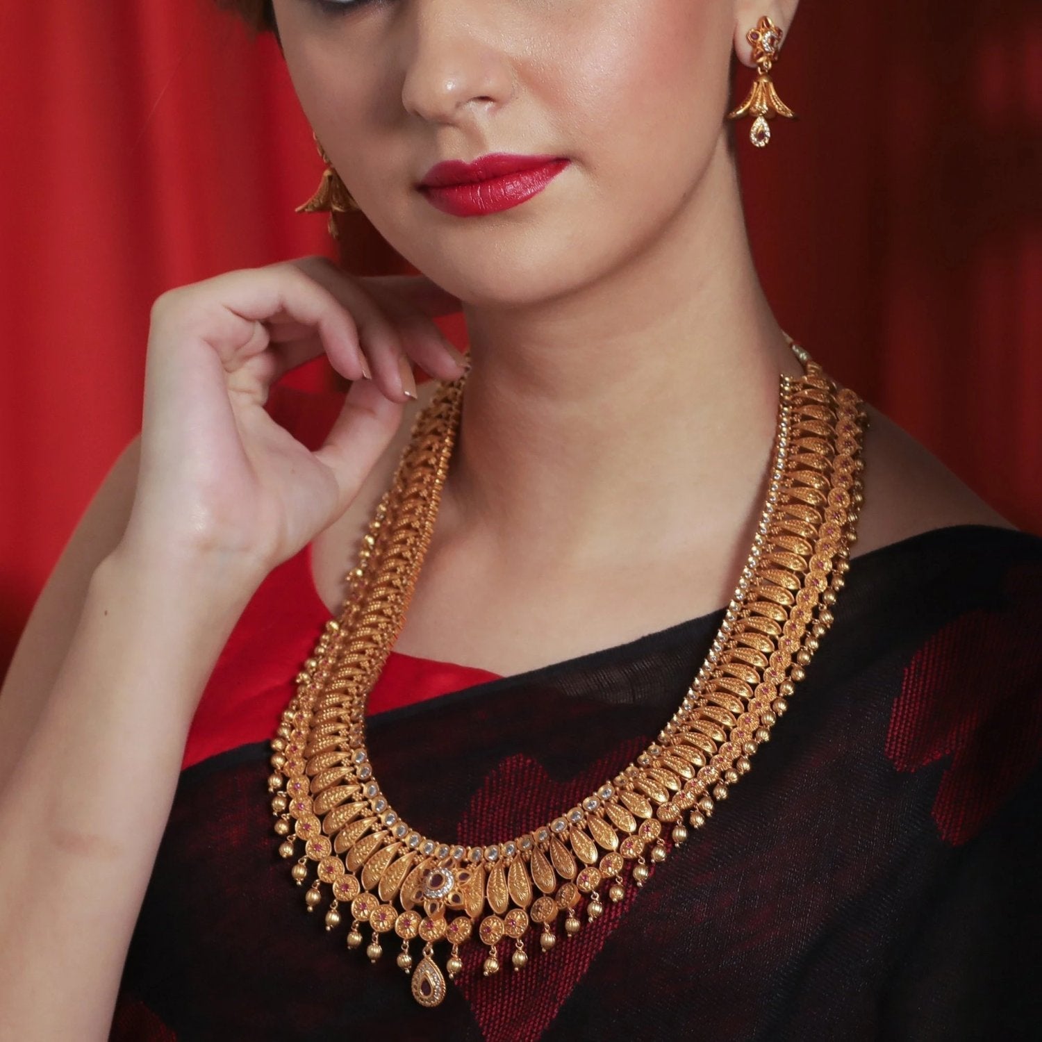 Vintage Mohi Long Necklace Set for Women - Elegant Antique Jewelry for Parties, Weddings & Special Occasions