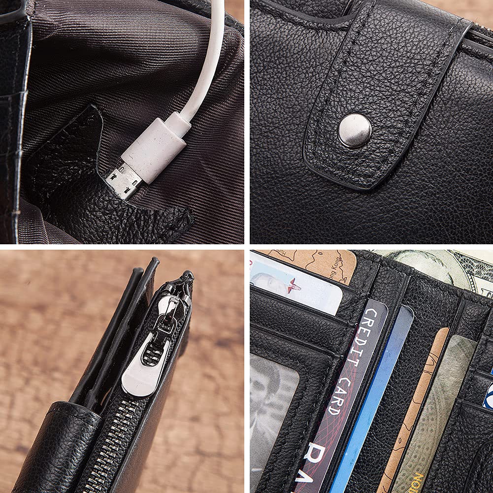 Smart Anti-Theft GPS Wallet with Alarm - Slim Trifold Genuine Leather Men's Wallet with 16 Card Slots & Zipper Coin Pocket - RFID Blocking Bluetooth Tracker for Travel, Business & Everyday Use
