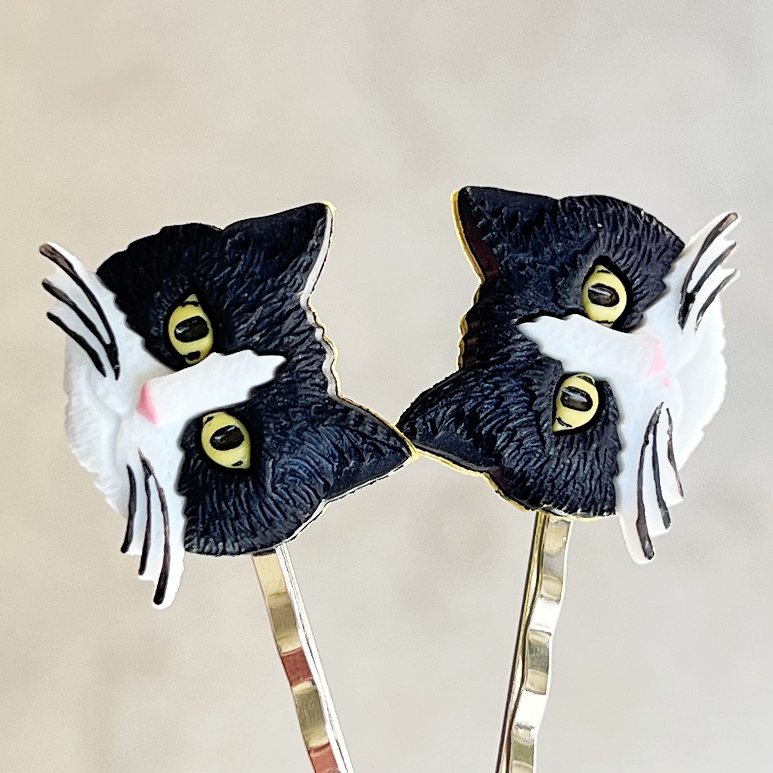 Stylish Black and White Cat Hair Pins - Cute Kitty Bobby Pins for Women | Trendy Decorative Hair Clips & Barrettes for Everyday Wear, Parties & Gifts