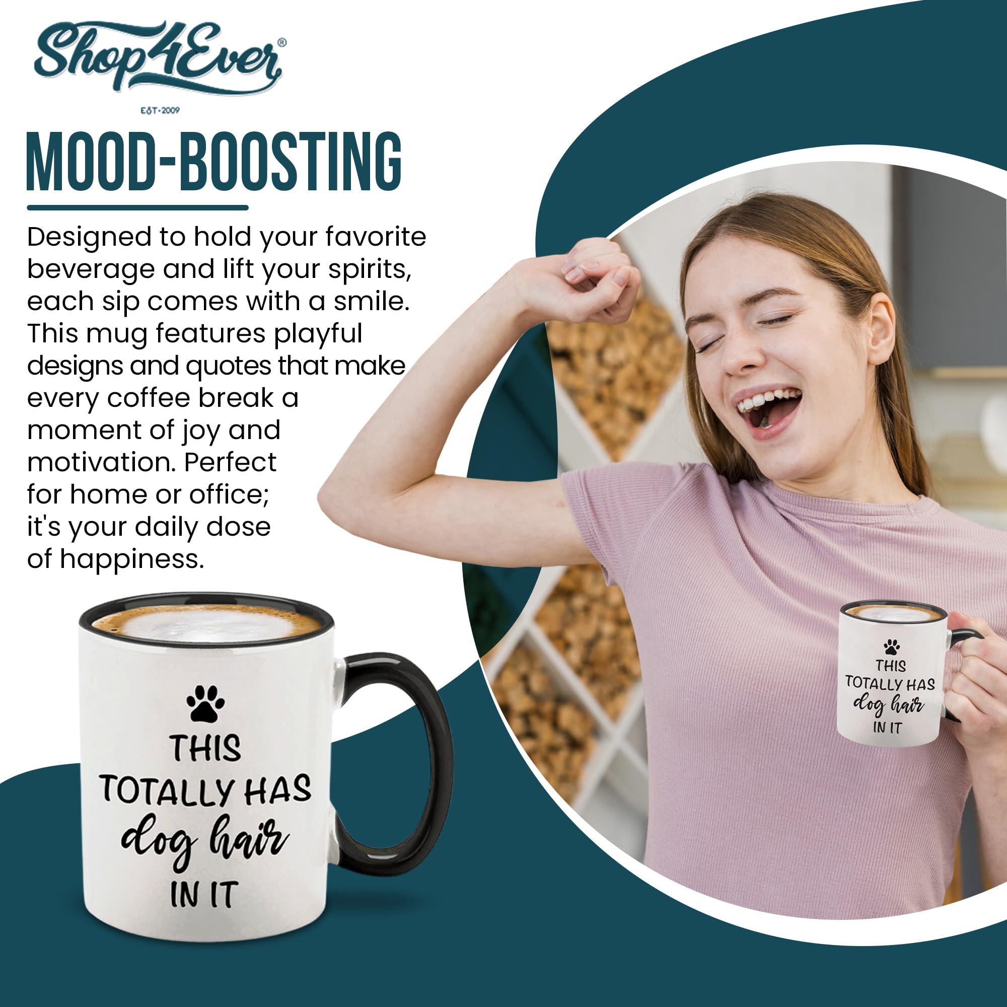 Funny Dog Hair Ceramic Coffee Mug - 11 oz Humorous Gift for Dog Lovers, Dog Moms & Dads - Perfect for Coffee, Tea & Office Use (Black Handle)