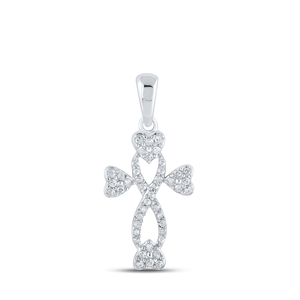 10K White Gold Women's Round Diamond Cross Heart Pendant Necklace - 1/6 Cttw, Elegant Jewelry Gift for Her, Perfect for Valentine's Day, Anniversary & Special Occasions