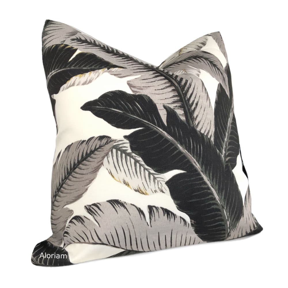 Tommy Bahama Swaying Palm Leaves Black Gray White Indoor Outdoor Pillow Cover - Tropical Home Decor for Patio, Living Room & Beach House