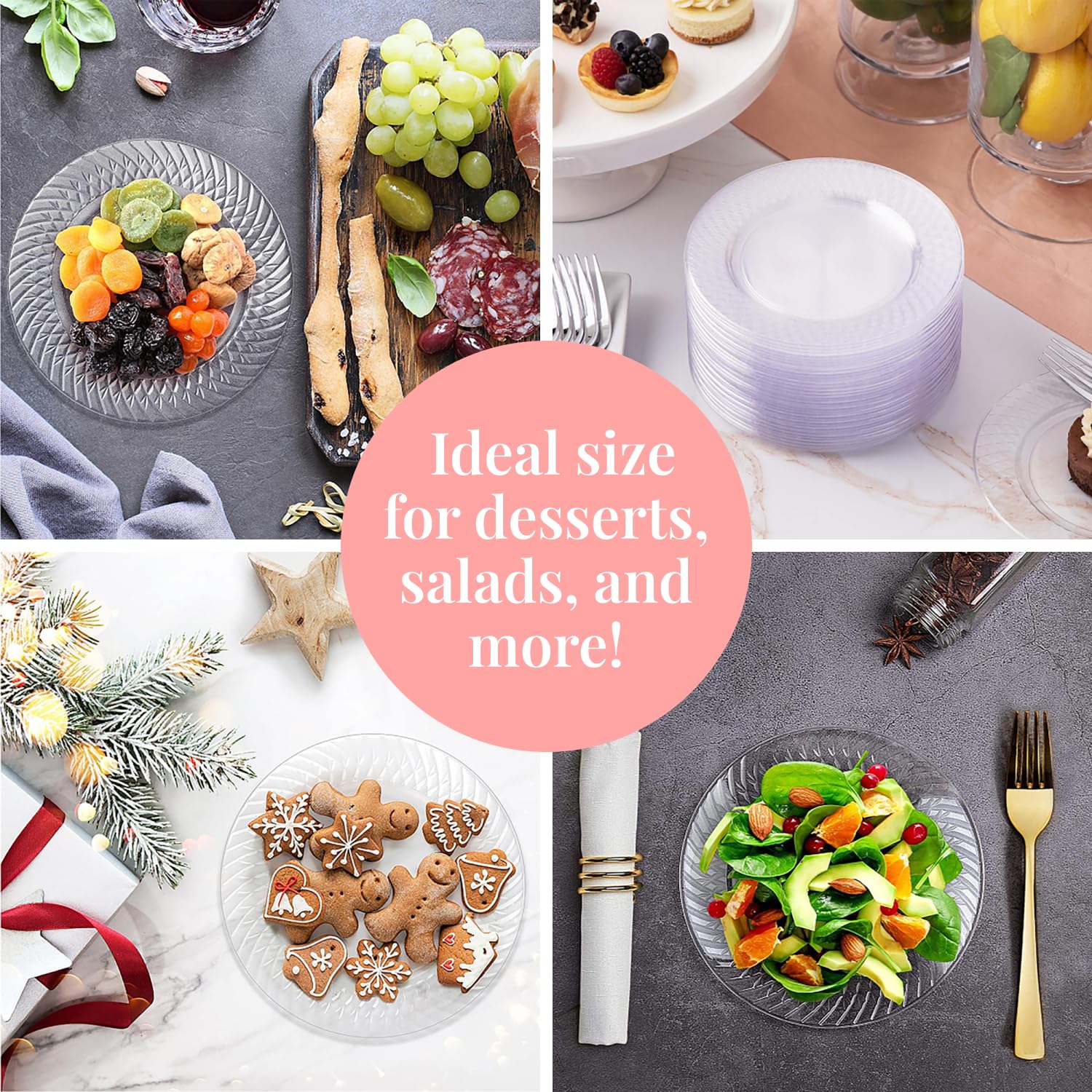 Prestee 7.5-inch Clear Plastic Disposable Plates (72 Count) - Heavy Duty Party Plates for Cake, Salad, Appetizer, Dinner & Dessert - Perfect for Weddings, Holidays, Easter & Special Events - Durable Event Supplies for Indoor/Outdoor Gatherings