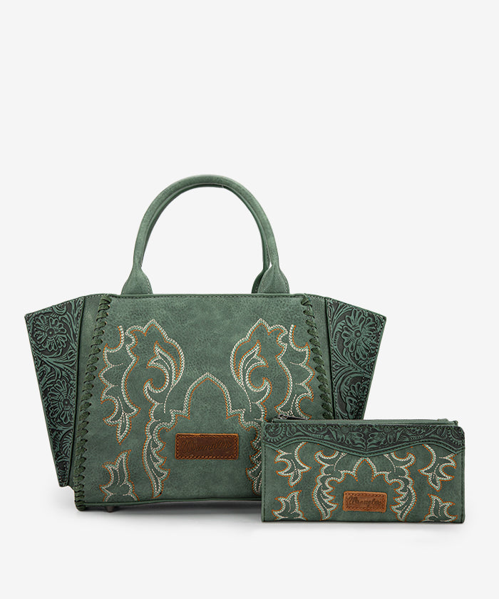 Wrangler Embroidered Western Boot Scroll Tote Bag Set - Perfect for Cowgirl Fashion, Rodeo Events & Country Outfits