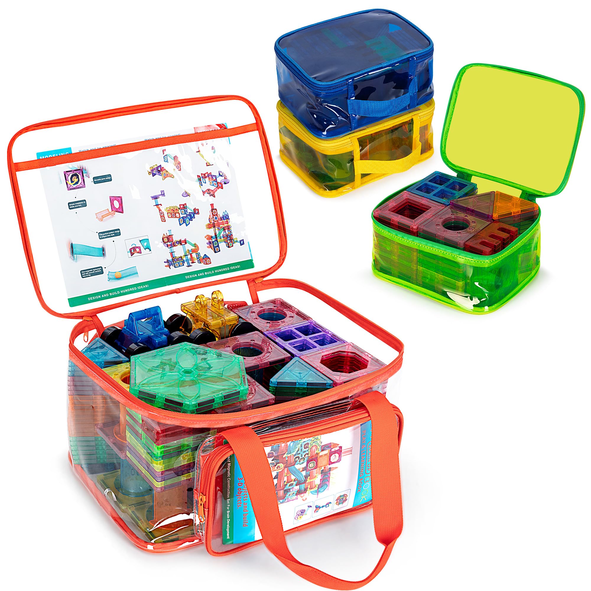 4PCS Magnetic Building Tiles Storage Bags - Clear PVC Toy Organizer for Magnetic Blocks, Board Games & Travel | Durable Carry Case for Kids Toys, STEM Learning & Home Organization