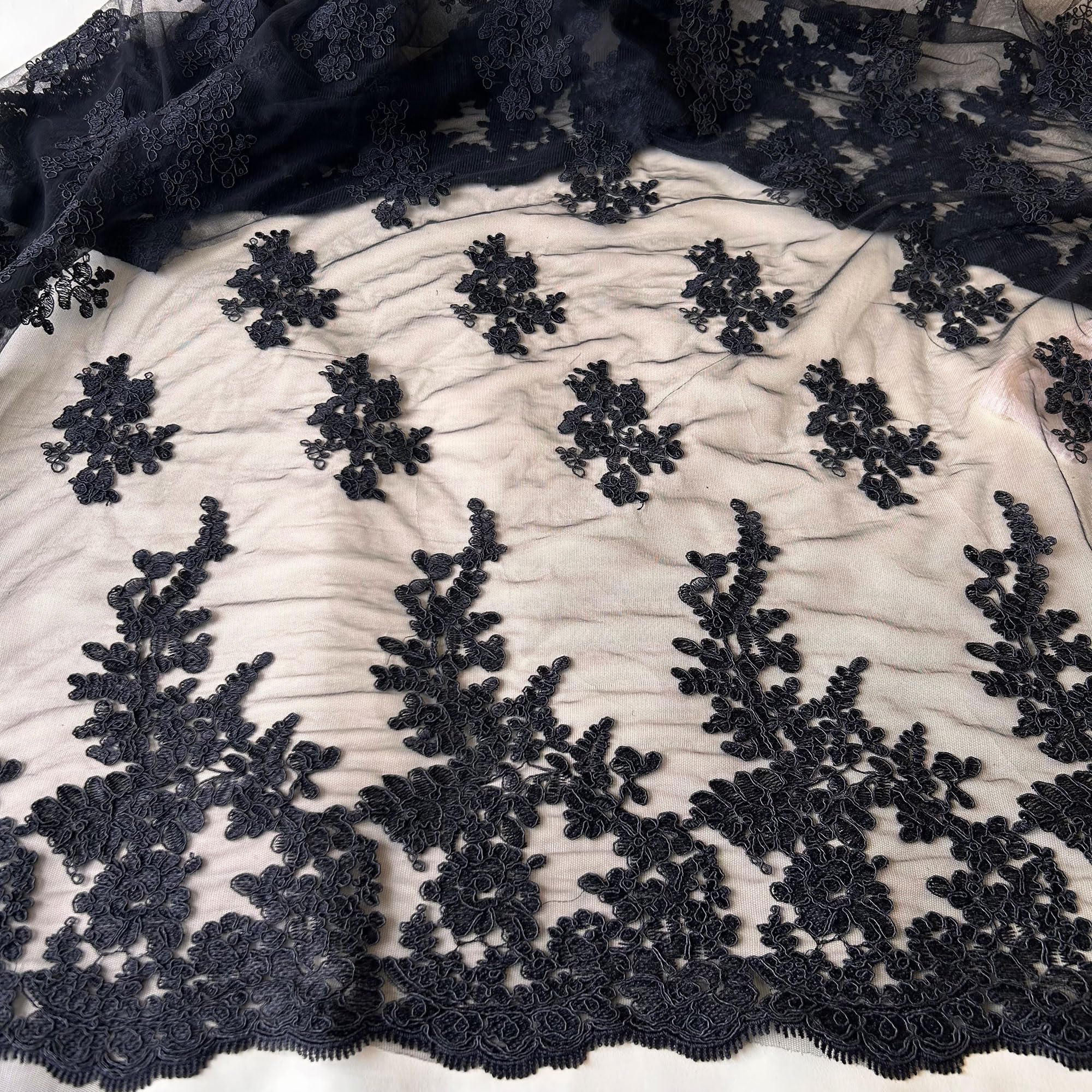 Black Floral Lace Fabric - 55