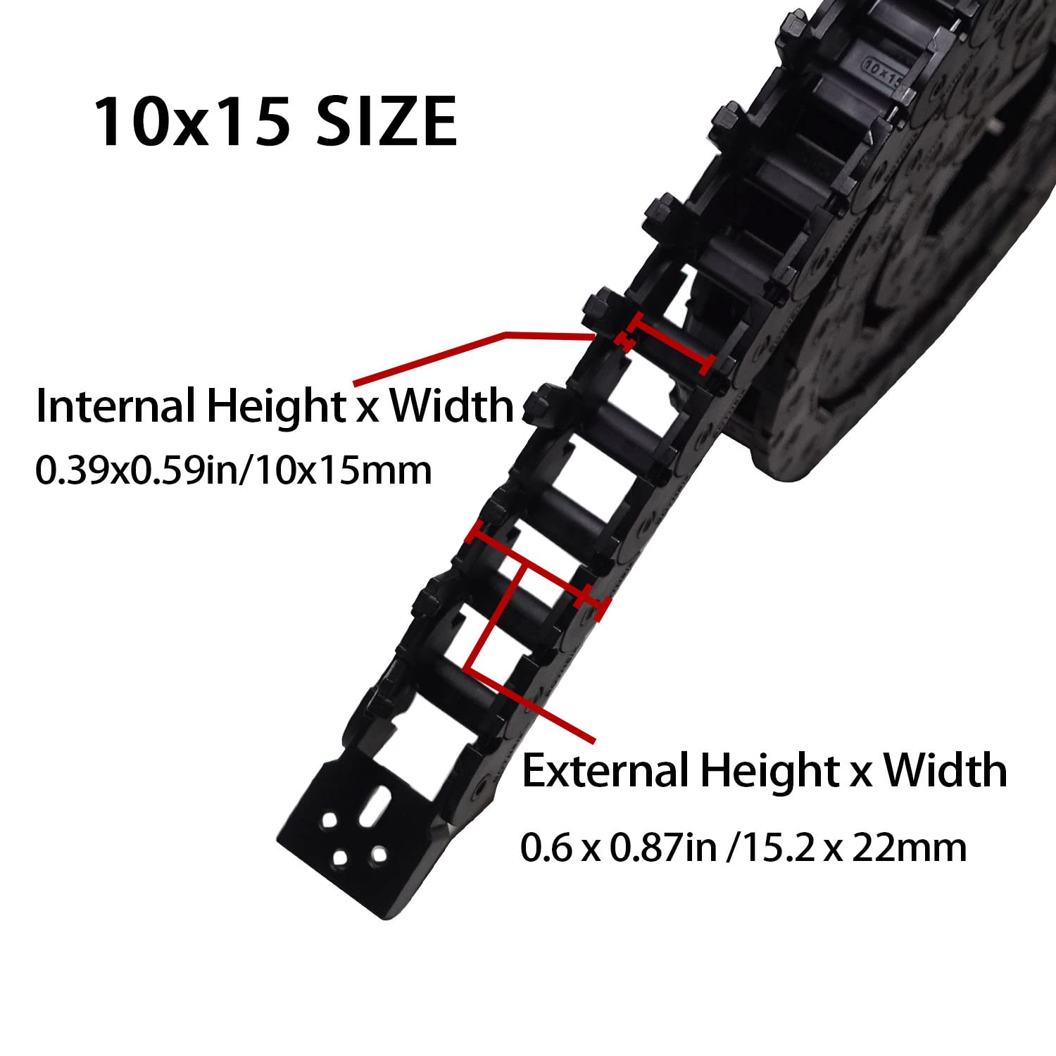 10x15mm Black Plastic Drag Chain Cable Carrier for 3D Printer, Laser & CNC Machines - 1M Length with End Connectors & Side Openings | Cable Management Solution for Robotics, Industrial Equipment & DIY Projects