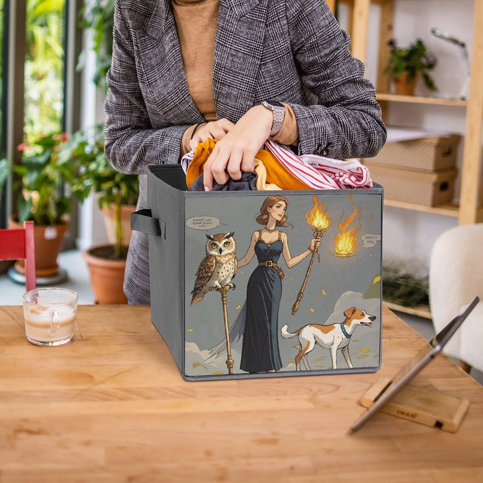 2PCS Foldable Storage Bins with Handles - Large Capacity Ms. Owl Printed Storage Boxes for Playroom, Office & Home Organization | Perfect for Toys, Books & Clutter Control