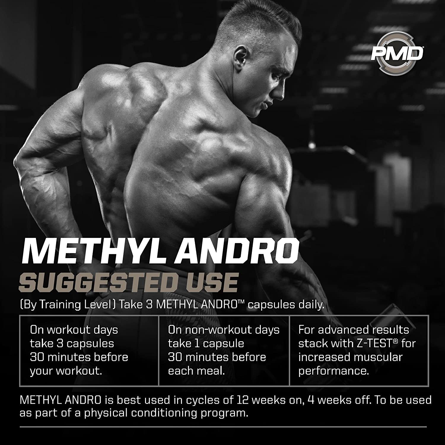 PMD Methyl Andro Hardcore - Testosterone Booster for Lean Muscle Growth & Strength - Weightlifting & Workout Performance Enhancer - 90 Capsules Dietary Supplement - Ideal for Bodybuilding, Fitness Training & Athletic Performance